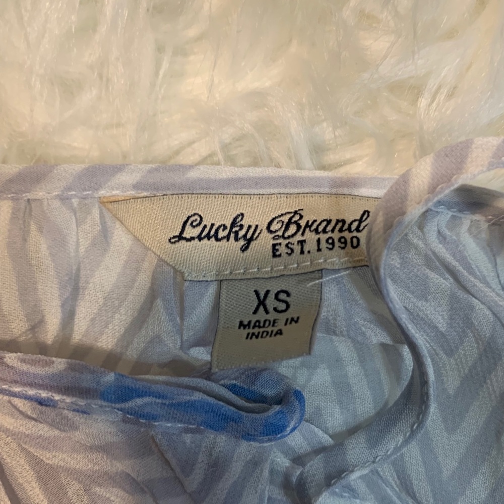 Lucky brand Sheer blue forest trees boho sheer blouse top size xs - Picture 9 of 9